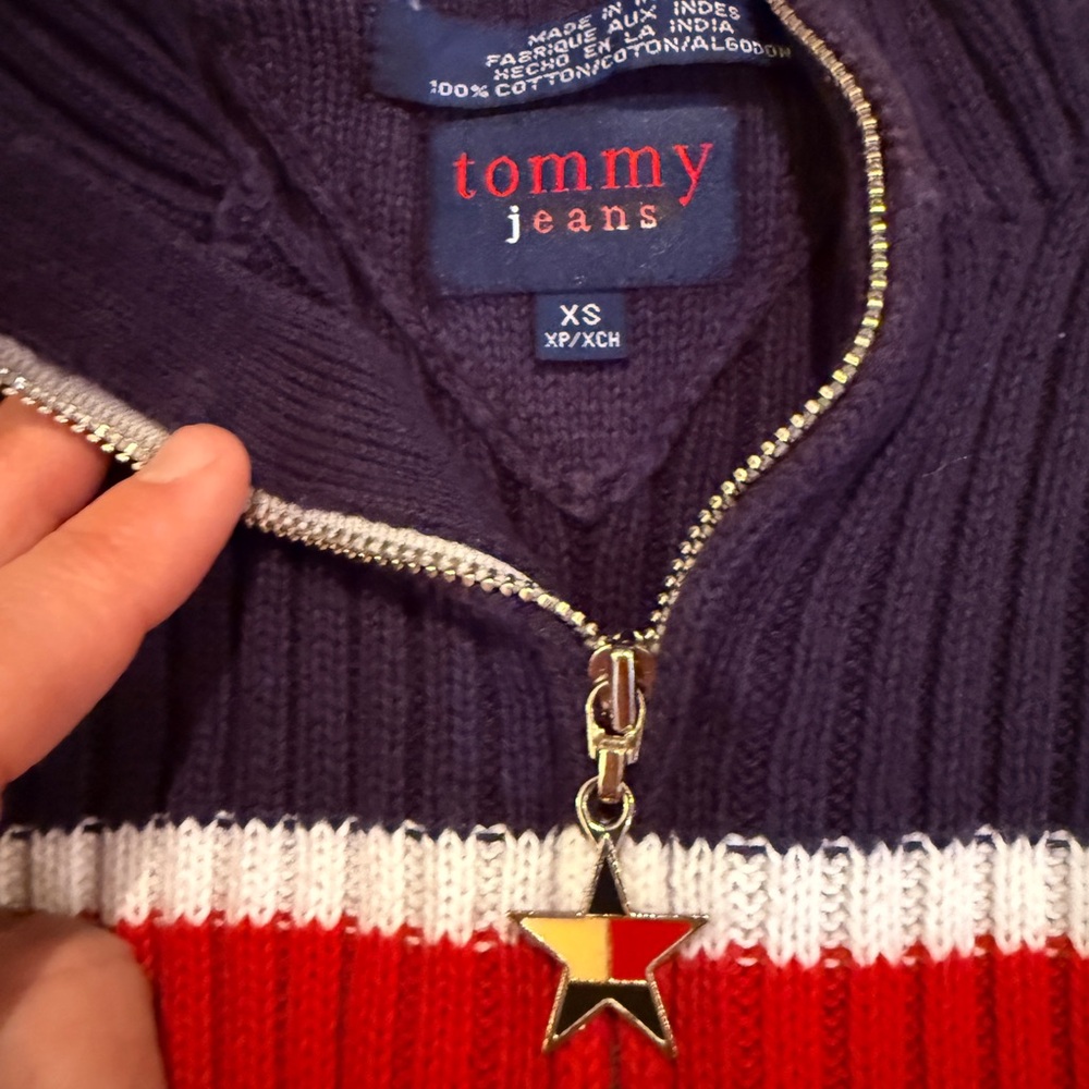 VTG TH Colorblock Women's Sweater Star Zip elbow patch patriotic heritage - Picture 3 of 6